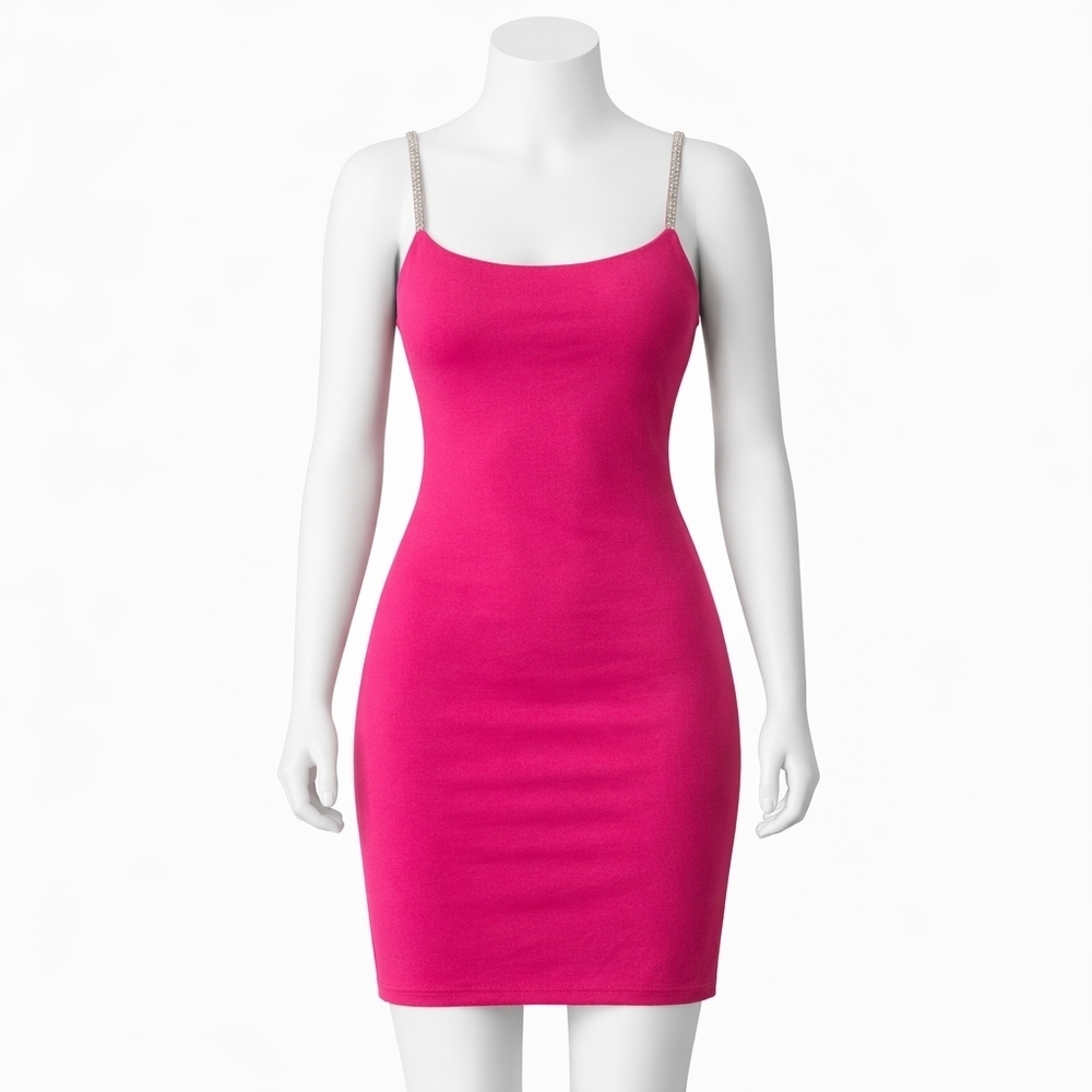 ​Iris Hot Pink Mini Dress - Size M - Rhinestone Straps